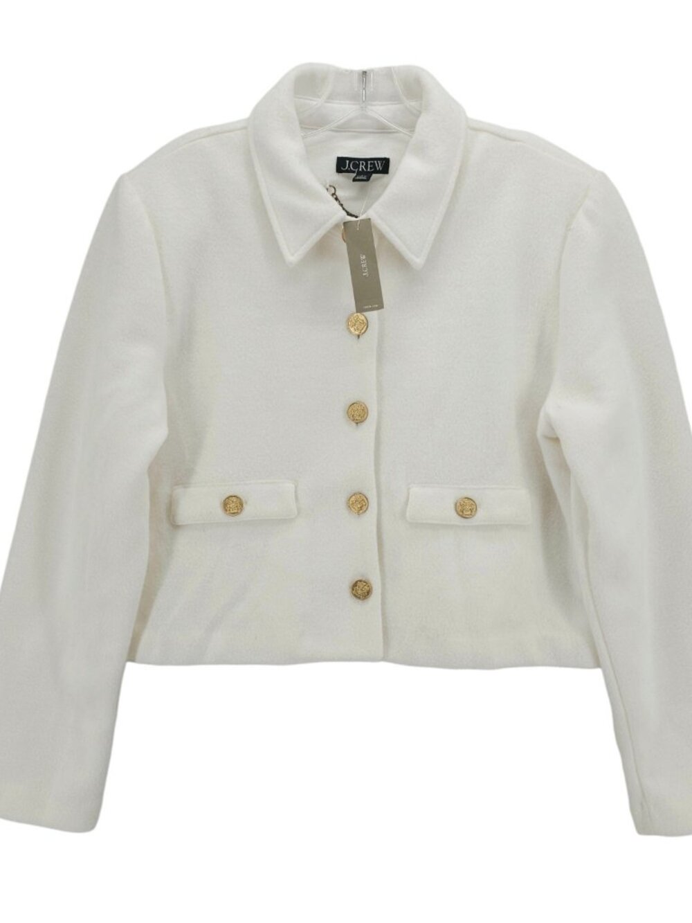NWT J CREW  Cropped Lady Jacket Smooth Gold Crest Button Ivory White LARGE